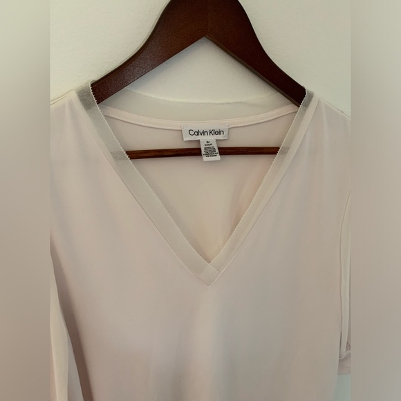 Blush pink Calvin Klein blouse with sheer, puff sleeves - Picture 4 of 4